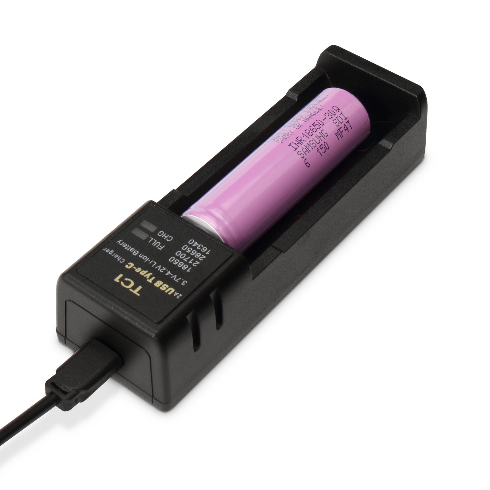 TC1 USB-C Single-Slot Li-ion Battery Charger for 18650 & 21700