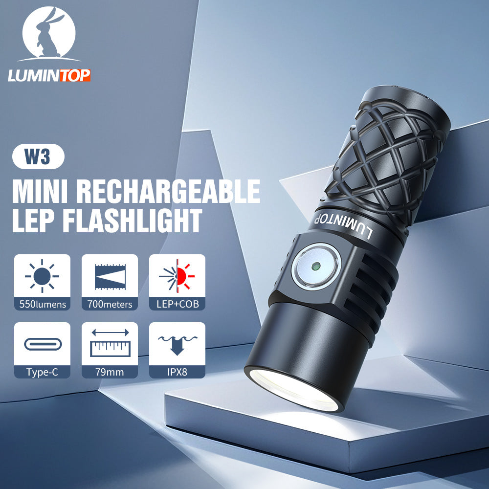 Lumintop W3 Mini LEP Flashlight – 700m White Laser with Flood & Red Light