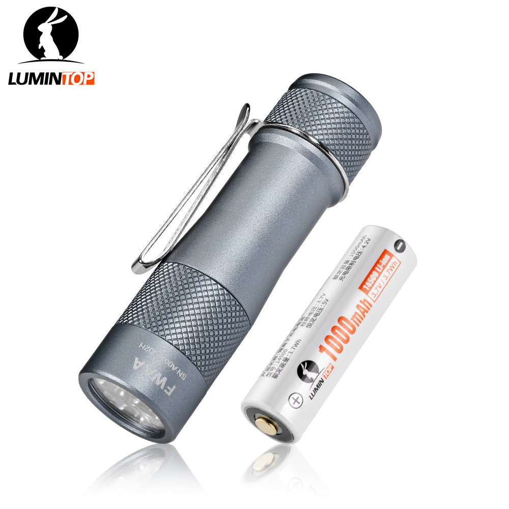 Lumintop FWAA Gray EDC Flashlight with 14500 1000mAh Li-ion Battery – 1600lm, SS Clip