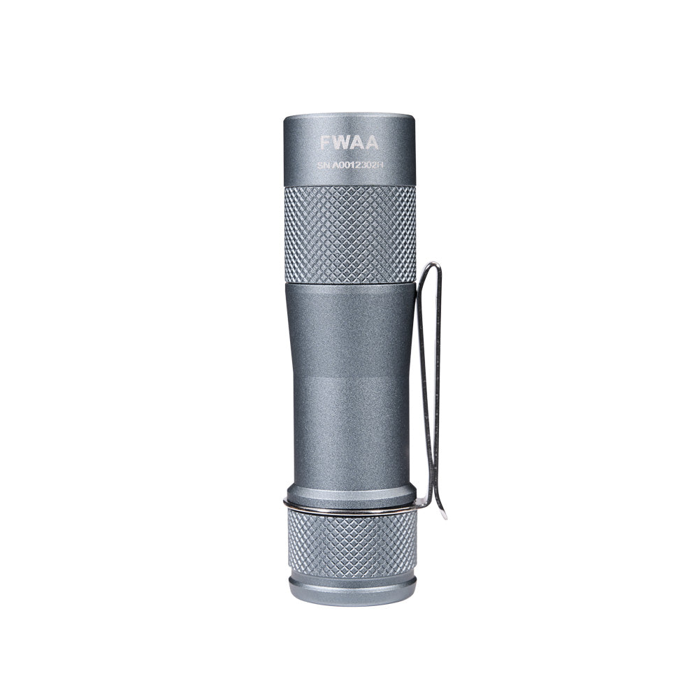 Lumintop FWAA Gray AA EDC Flashlight – Knurled Body, SS Clip, Compact 75mm Design