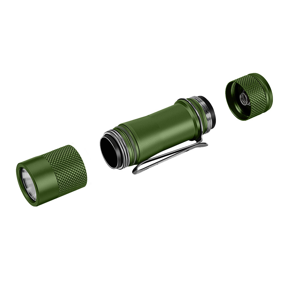 Lumintop FWAA Disassembled – Head, Tube, Tail Cap, O-ring Sealed, Army Green Aluminum