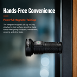 Lumintop EDC20 compact EDC flashlight hands-free convenience powerful magnetic tail cap attaches to steel surface stable hands-free lighting repair camping dark background