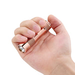 Lumintop FW1AA red copper EDC flashlight hand held size comparison tiny compact diamond knurling tail E-switch pocket torch
