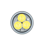 Front close-up of the Lumintop FW3A aluminium flashlight showing its triple-LED array and TIR optic.