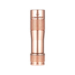 Lumintop FWAA copper EDC flashlight top view Lumintop logo HOT warning engraved polished copper body tail standing