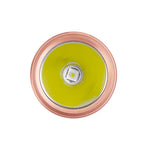 Lumintop GT Nano V3.0 copper LED head closeup smooth yellow reflector NM1 LED emitter copper bezel front view white background