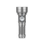 Lumintop GT Nano V3.0 titanium pocket thrower EDC flashlight front view standing side switch GT Nano serial number engraving diamond knurling lanyard hole white background