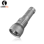 Lumintop GT Nano V3.0 titanium compact EDC flashlight angled front view smooth reflector side switch diamond knurling Lumintop logo white background