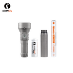 Lumintop GT Nano V3.0 gray aluminum EDC flashlight with 10280 standard battery gray aluminum tube extension 10280 700mAh 3.7V 2.59Wh high capacity Li-ion battery four components white background	