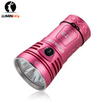 Lumintop GT3 triple LED flashlight pink angled view with LED emitters