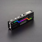 Lumintop MoonBox 3.0 black RGB mood lighting rainbow flow LED strip glowing dark gray background dual buttons OLED display EDC