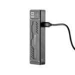 Lumintop MoonBox 3.0 gray USB-C charging port side view standing built-in 1500mAh Li-polymer battery white background EDC flashlight