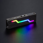 Lumintop MoonBox 3.0 black aluminum RGB mood lighting rainbow flow glowing dark background color reflection dual buttons USB-C EDC flashlight
