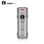 Lumintop Thor 5 LEP flashlight titanium sandblasted front view turbo glow bars rabbit logo button EDC