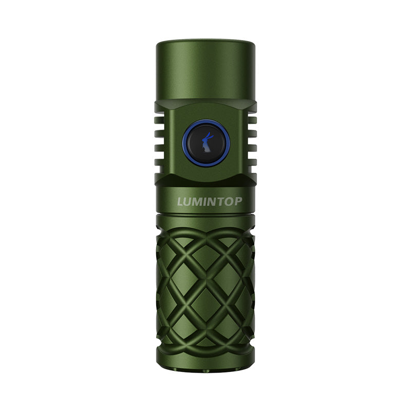 Lumintop Thor Mini LEP flashlight army green OD green color white laser emitter 700 meters 18350 Li-ion side switch white background